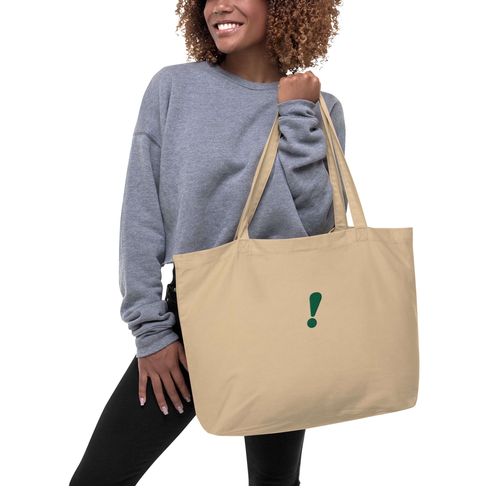 Large Tote Bag with Initial ! Embroidered in Green